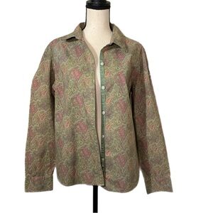 Charter Club Olive Green & Mauve Paisley Button-Down Shirt
